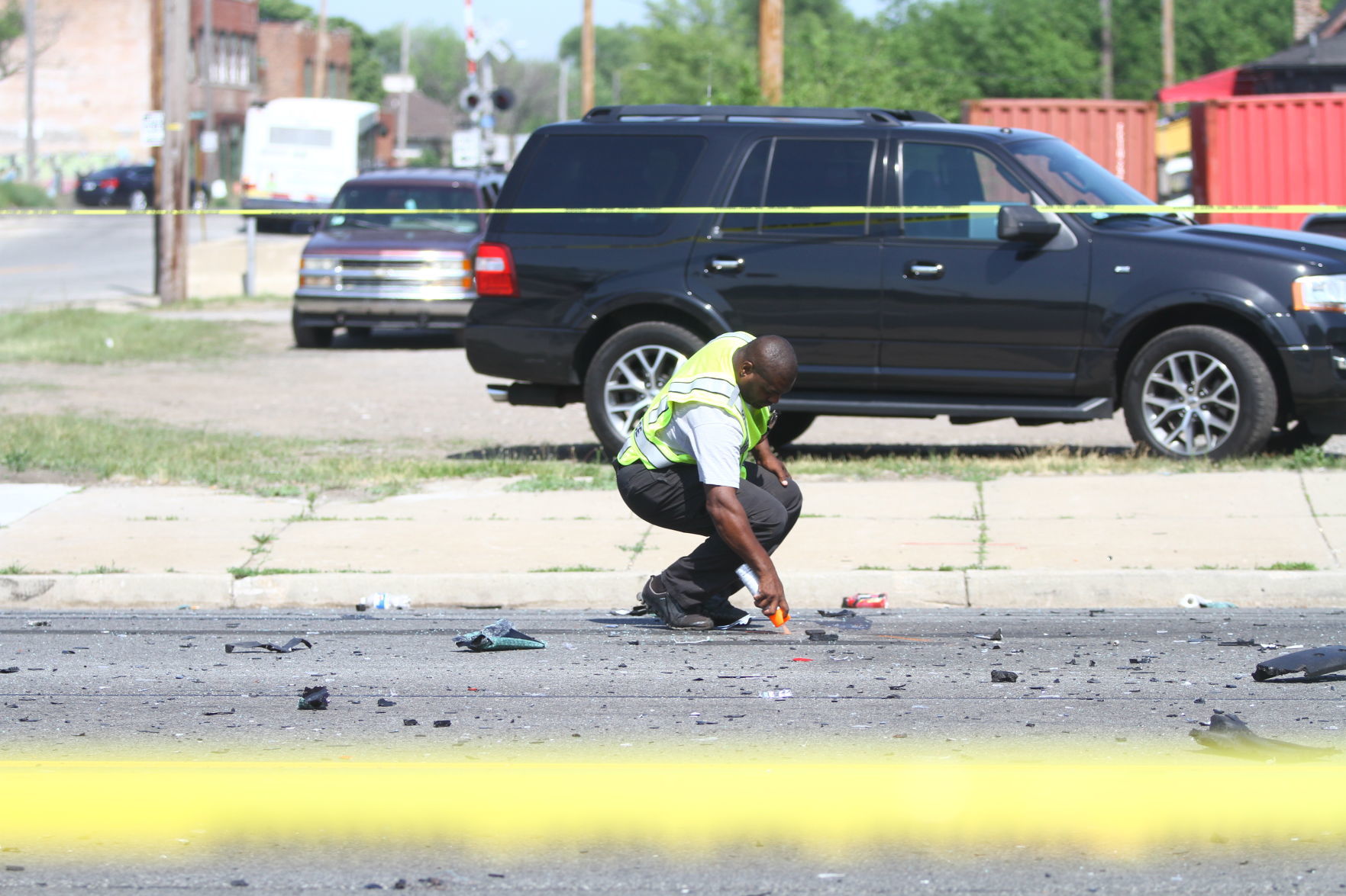 Police investigate a three-car crash in Gary